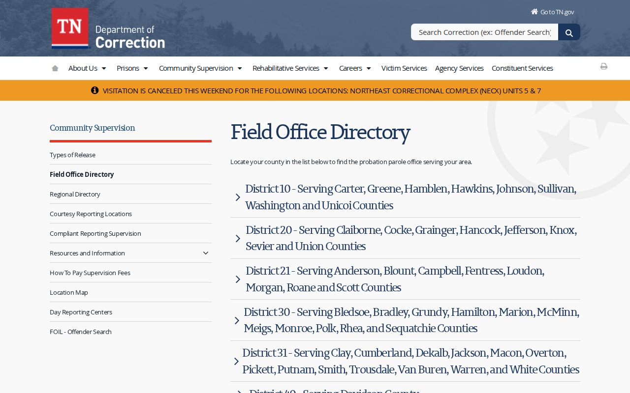 Shelby County post-release supervision offices in TDOC Districts 70 and 71