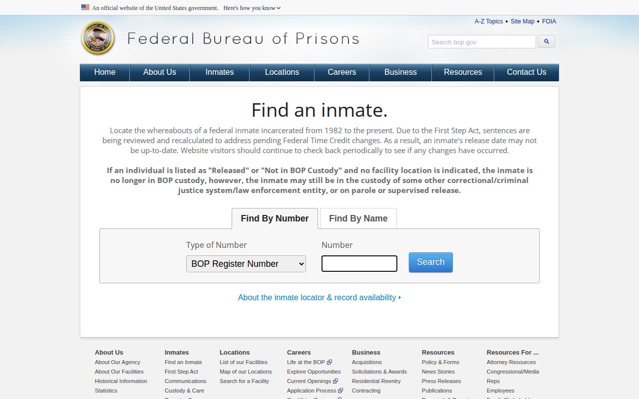 BOP locator for FCI Memphis released prisoner status